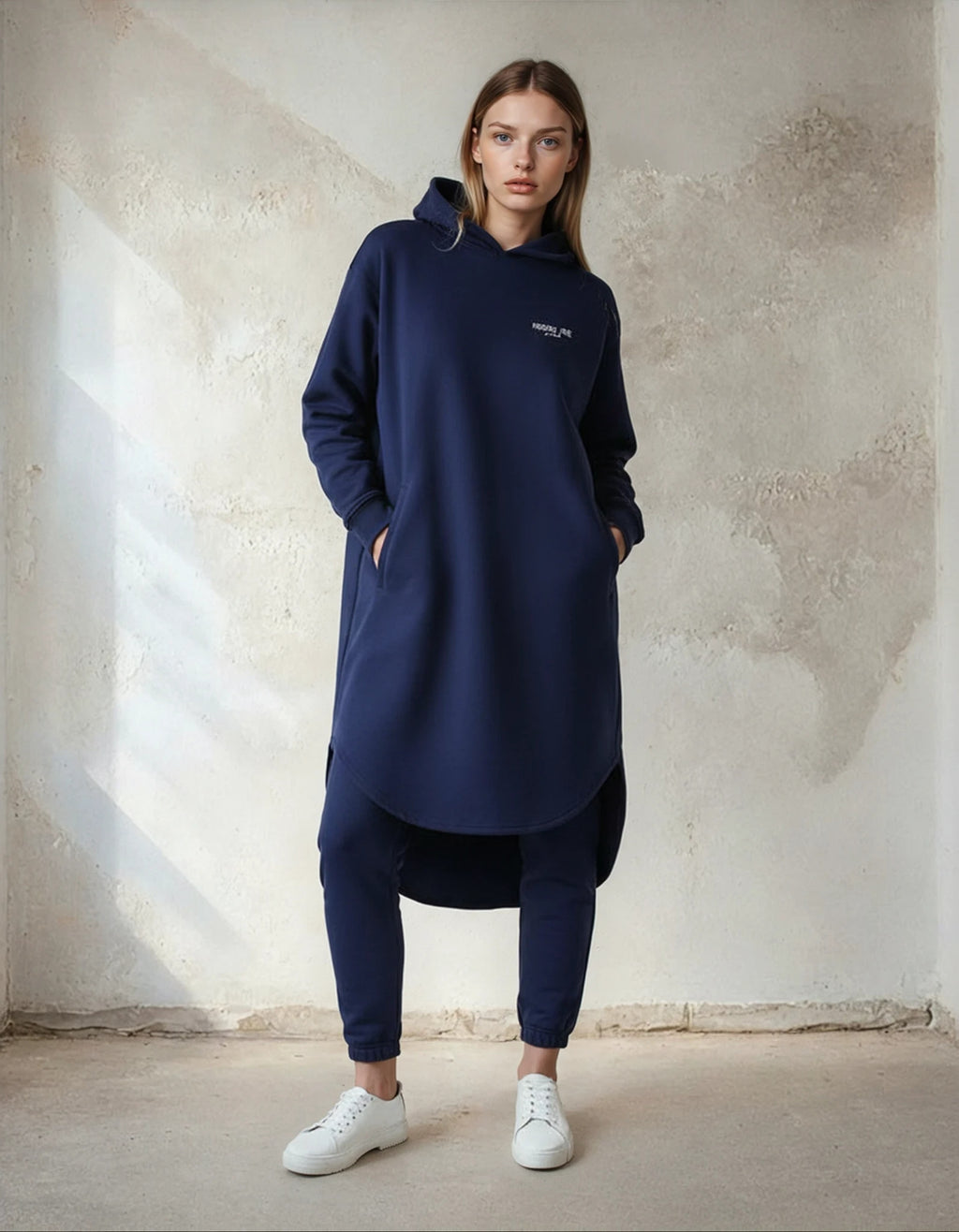 Longline Unisex Navy Hoodie