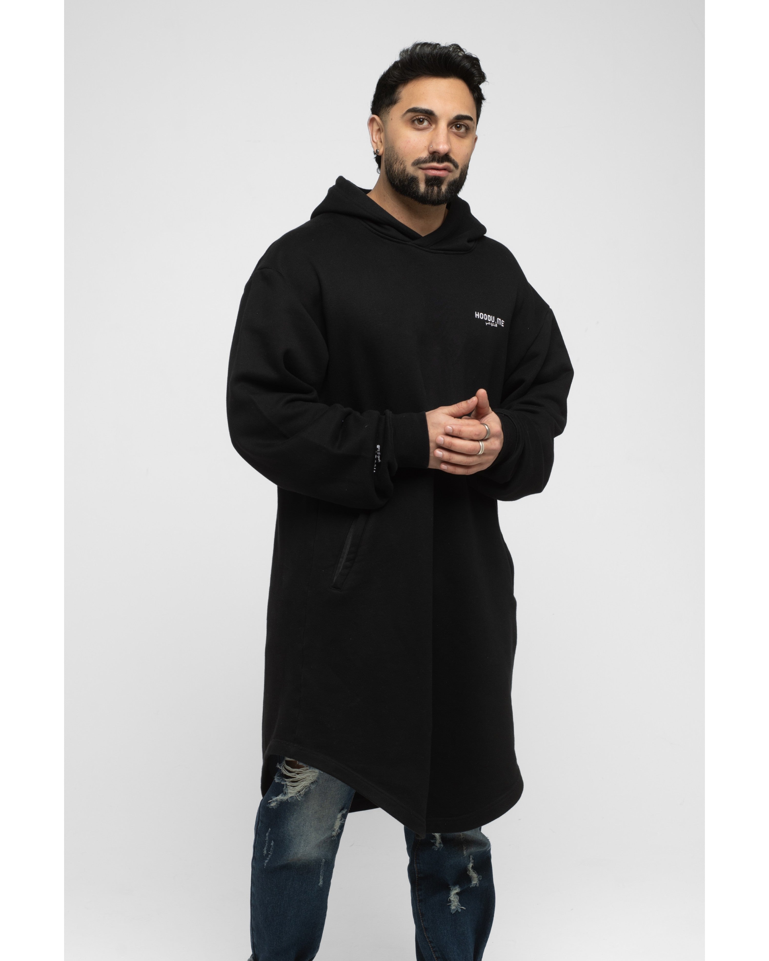 hoodu.me Black Longline Hoodie