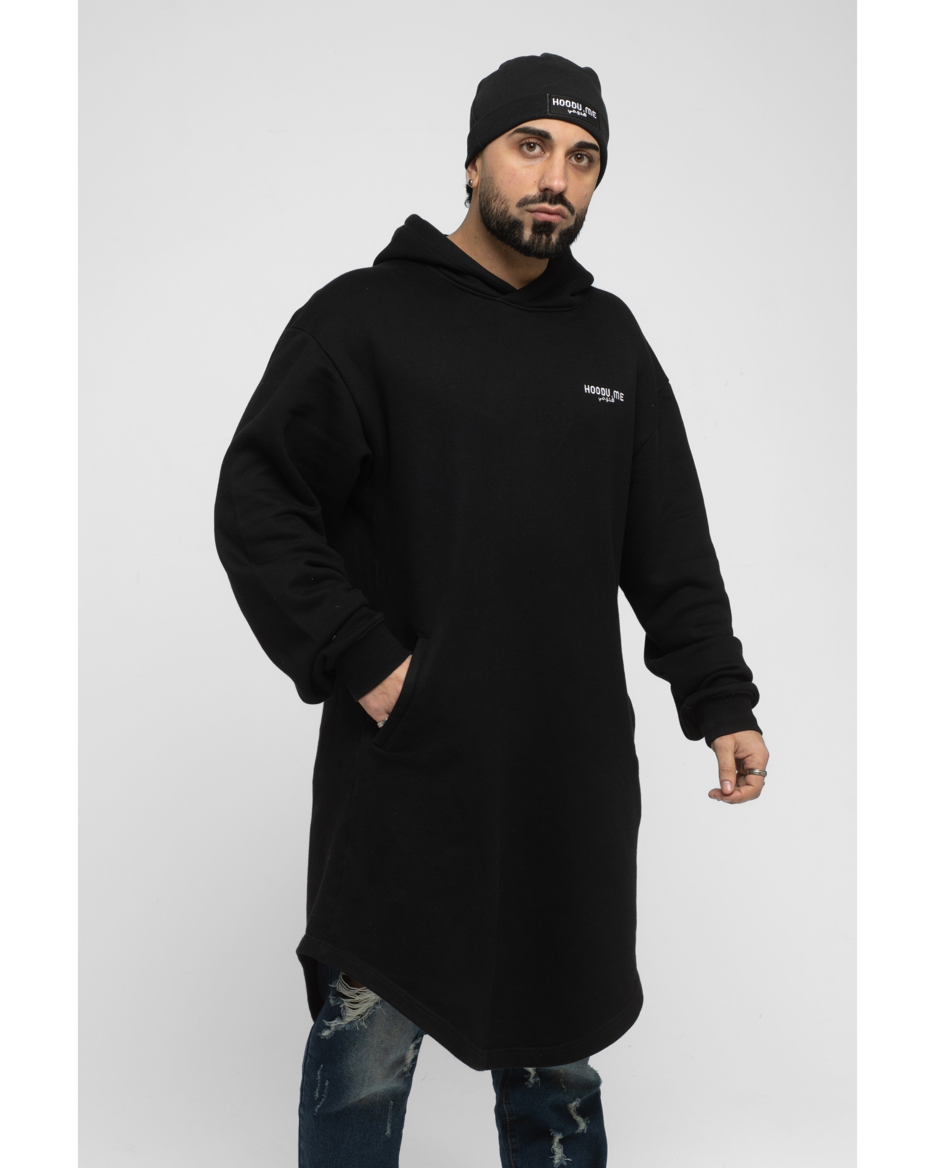 hoodu.me Black Longline Hoodie