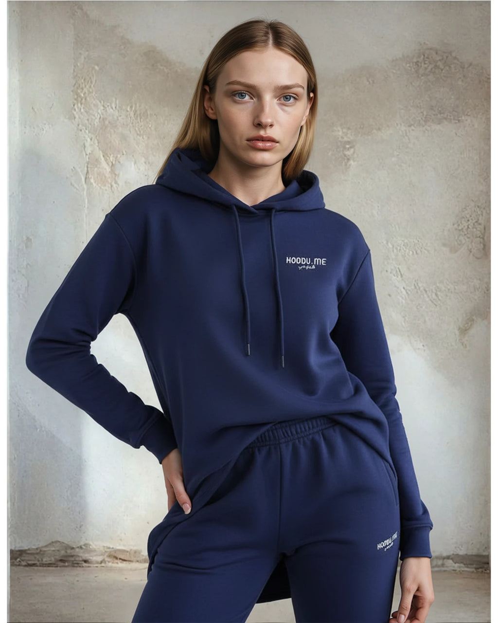 Longline Unisex Navy Hoodie