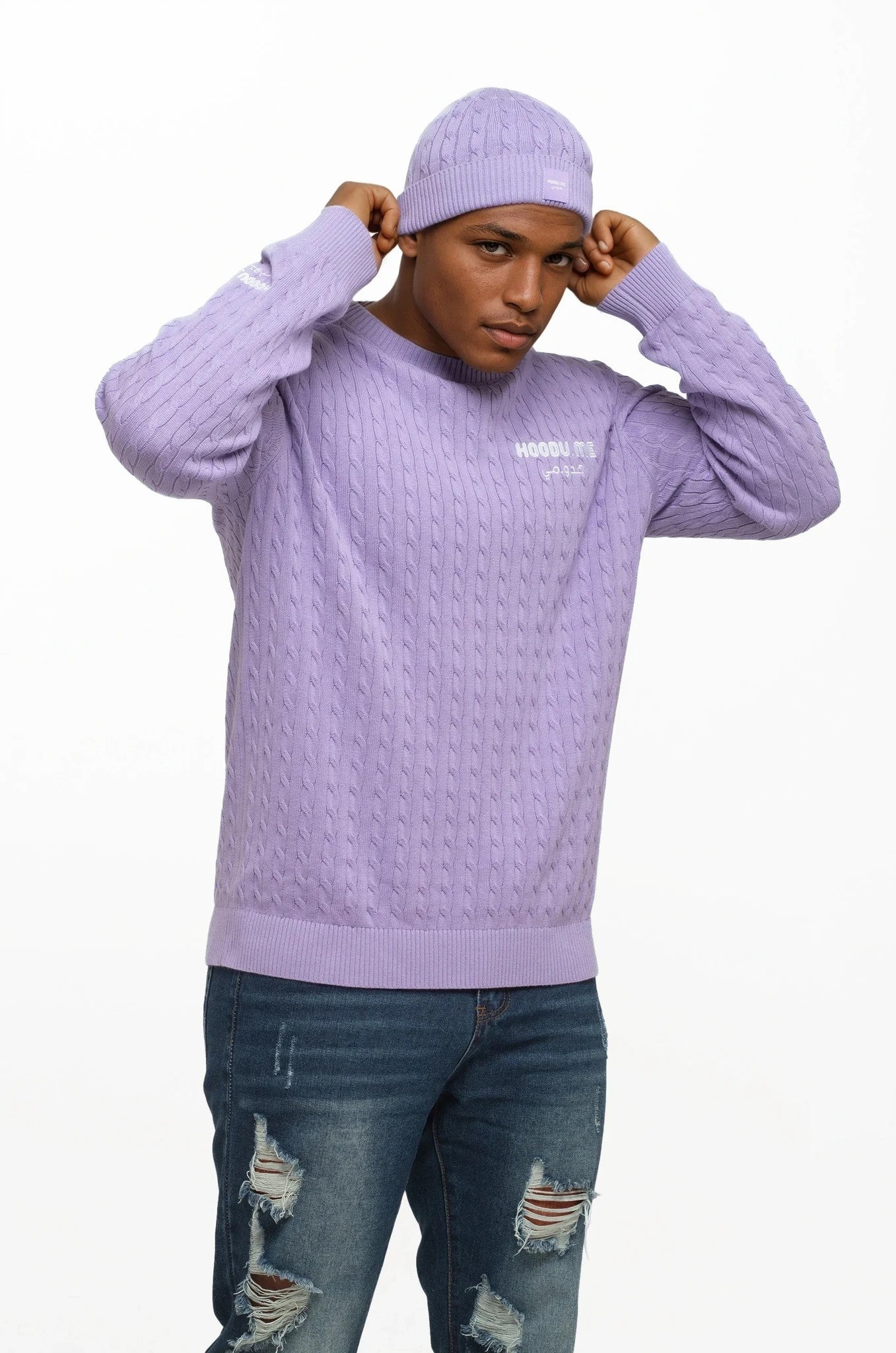 Lilac Cable Knit crew neck jumper