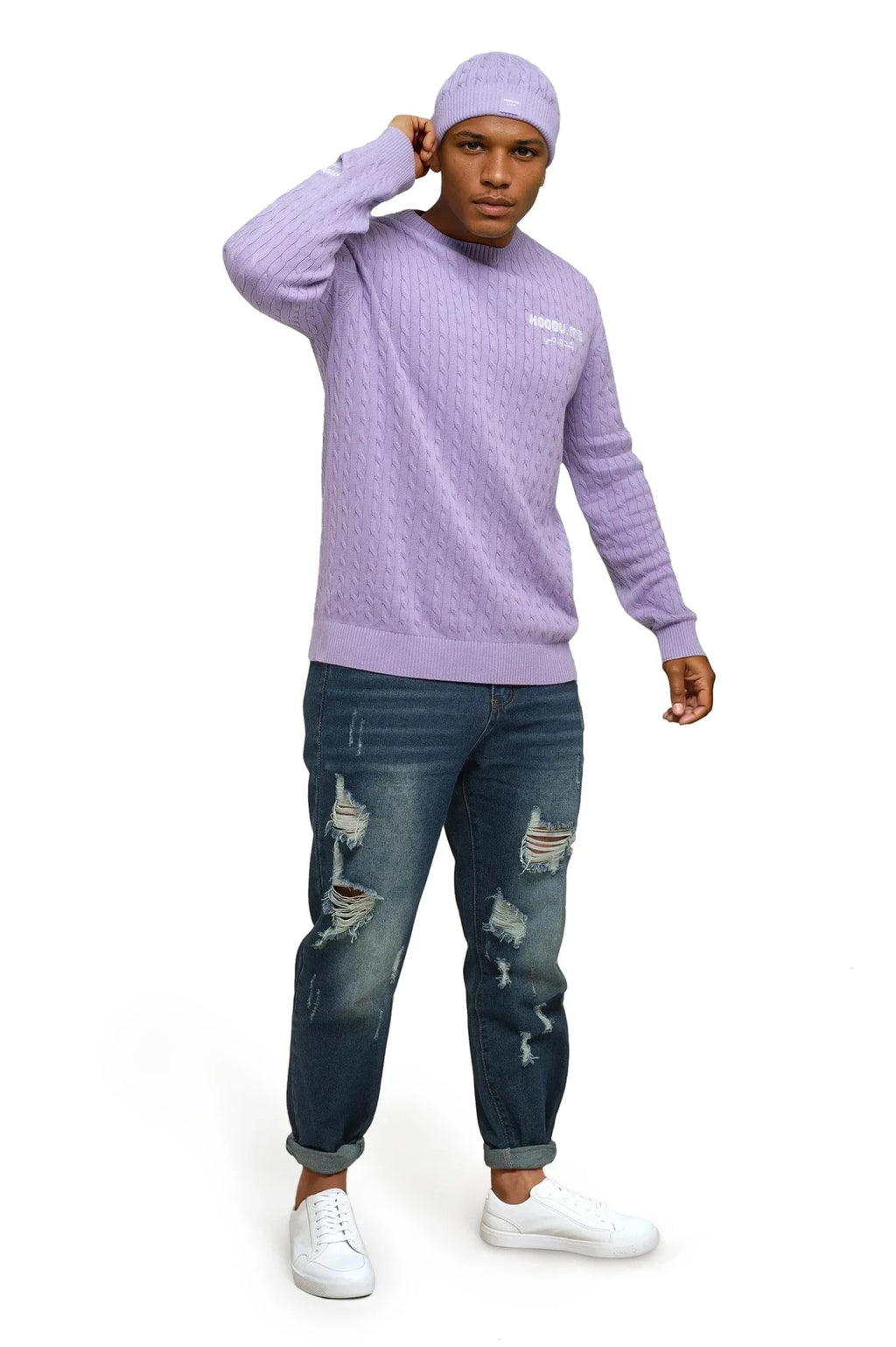 Lilac Cable Knit crew neck jumper