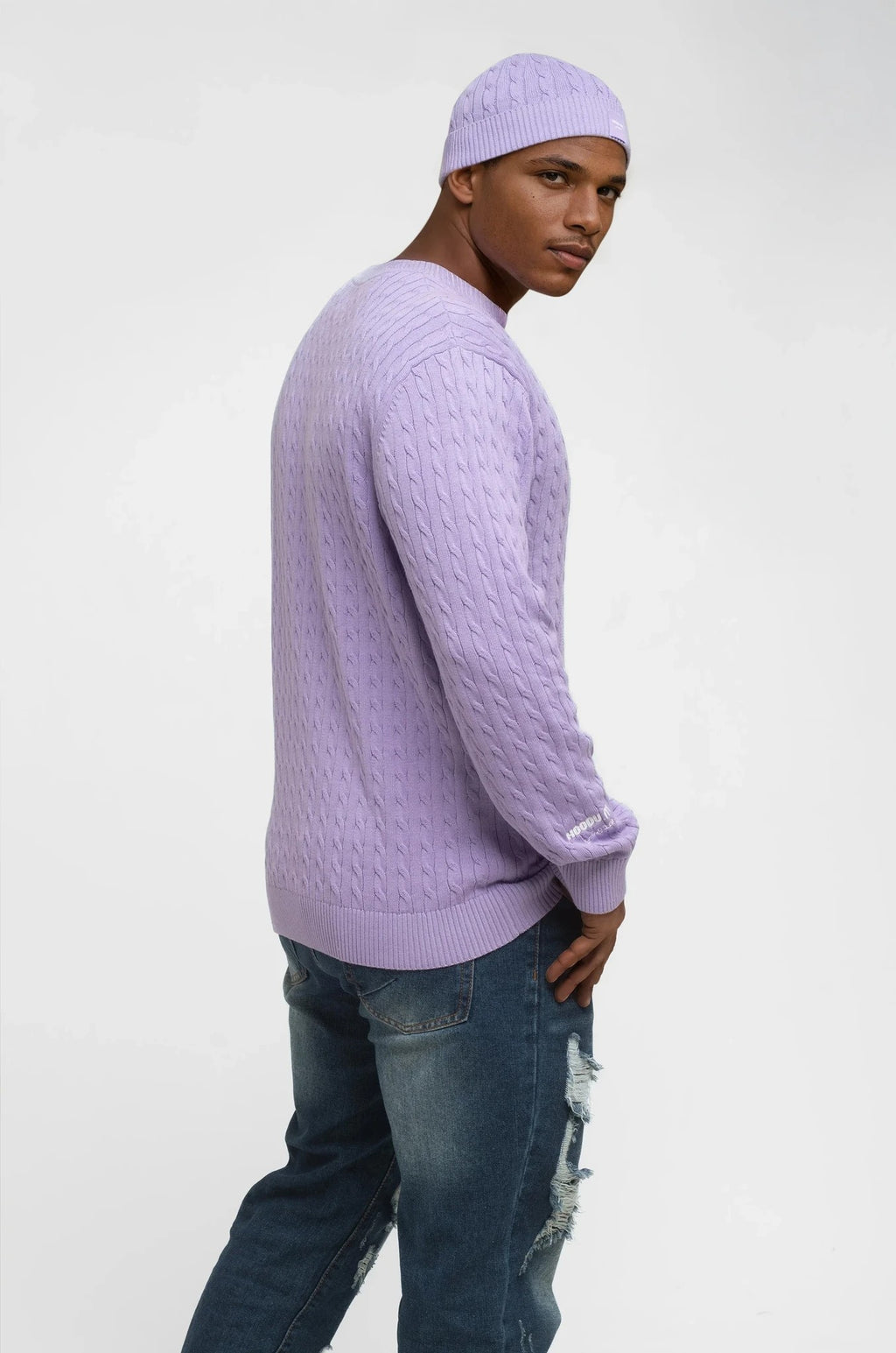 Lilac Cable Knit crew neck jumper
