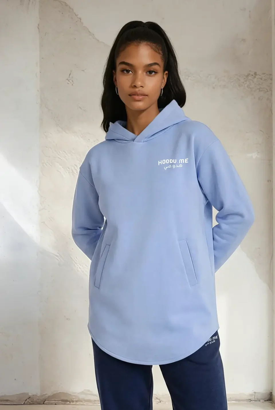 Soft Blue Longline Hoodie